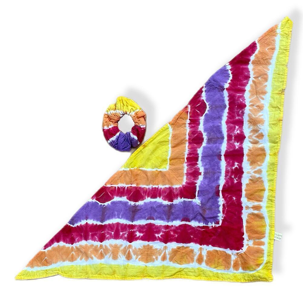 tie dye bandana and hair scrunchie combo rainbow chevron
